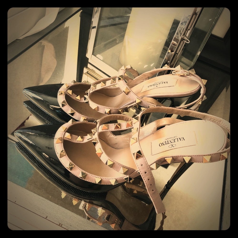 valentino rockstud black patent leather